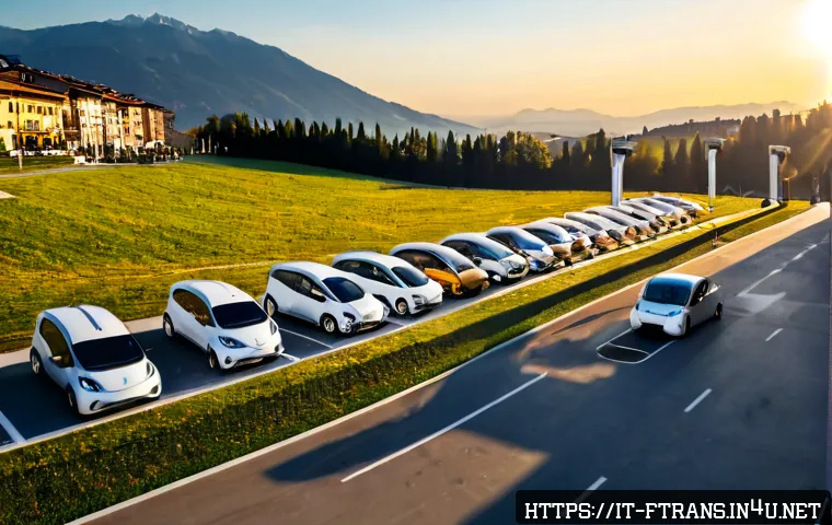 Home 15 글로벌 전기차 시장 - Photorealistic wide-angle view of a modern electric vehicle charging hub on the outskirts of Milan, ...