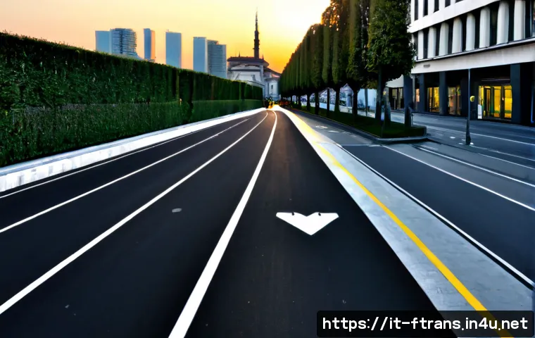 Home 17 스마트 시티와 미래 운송 - Photorealistic smart city street in Milan at early morning, sleek electric autonomous shuttle approa...
