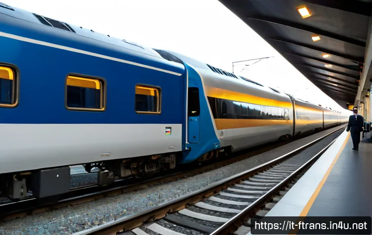 Home 17 고속철도 정책 - Photorealistic high-speed rail policy concept in Italy, sleek modern passenger train arriving at a c...